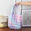 Detail of macaron gradient puffer tote bag featuring soft 3D bubble pleated texture - No. 3 (Pink Purple Blue Gradient)