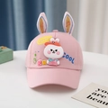 Pink toddler baseball cap featuring 3D rabbit ears and cute cartoon bunny patches - Music Rabbit Pink