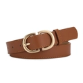 Caramel brown leather belt with gold interlocking buckle and stylish contrast stitching - L105 W2.8 / Camel