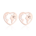 Chic rose gold heart-shaped stud earrings featuring a hollow world map design - 195/World Map / Rose Gold