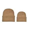 Parent-child matching knitted beanie set in khaki ribbed design for winter warmth - Khaki