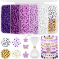 Macro view of purple clay beads, gold charms, and letter beads for DIY bracelet kits - Purple Series (5182pcs)