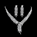 Lussuoso set di gioielli da sposa in argento con strass lucidi per feste e matrimoni - Stile Clip per Orecchio 674