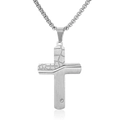 Collana con ciondolo a croce in acciaio inossidabile da uomo con pietra e piccolo diamante - Con Catena (3.0*550mm) / Color Acciaio