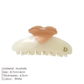 Pinza de pelo corazón en acetato blanco crema con logo D de metal, tamaño de 8,7 cm - 8.7x4cm / Blanco Roto
