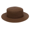 Flat top dark brown woven straw sun hat with medium wide brim for outdoor summer protection - Cow Skull Decor Band Style (284D)