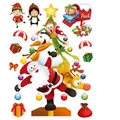 Christmas static window stickers featuring Santa Claus and reindeer cartoon patterns - H1-Cartoon Christmas Scene A