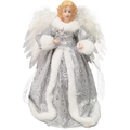 Silver Christmas angel tree topper with white feather wings and glowing star detail - Silver Noble Lady Angel / With LED Battery Box (Batteries Not Included)