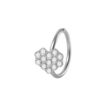 Anello per il naso in acciaio inossidabile argento a forma di cuore con cristalli cechi - 0.8x8mm / Colore Argento - Cuore in Strass Bianco