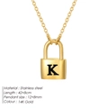 Stainless steel 14K gold lock pendant necklace featuring a black letter K engraving - Letter K Style