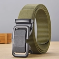 Military green nylon tactical belt for men with matte black metal automatic buckle - P0140B Style / Army Green