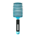 Blue curved boar bristle hair brush with ventilated design and anti-slip rubber handle - Sky Blue (New)