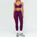Set yoga viola scuro con reggiseno sportivo a V e leggings a vita a V con arricciature - Taglia S / Top E Pantaloni / Top e Pantaloni / Viola Giga