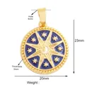 Golden sun and moon celestial pendant with blue enamel, 23mm circular charm for DIY jewelry - Dark Blue Enamel Star Moon