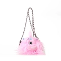 Pink furry monster crossbody bag with a large eye and checkered woven strap design - Small / Pink
