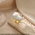 Baroque gold ring featuring natural pearl and colorful rhinestones in evil eye design - K-0618 (Irregular Natural Pearl)