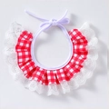 Classic red plaid pet bib with white lace trim and adjustable ties for dogs and cats - XS / Red Plaid