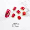 Detalle de gema roja rectangular para uñas de 8x10mm con borde metálico dorado sobre mármol - Marco Dorado-Rectángulo-Rojo(6917)