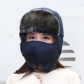 Chapeau d'hiver bleu marine pour hommes avec doublure polaire et masque amovible - Taille unique / Bleu marine