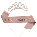 Rose gold 60th birthday set with 60 & Fabulous sash and crystal crown for women - One Size / 60th (Glitter) / Rose Gold
