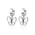 Orecchini a farfalla in argento con gemme verdi su sfondo bianco con riflesso - Stile Farfalla Bianca Zirconia Acciaio (MS-738 Steel)