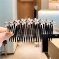 Elegant black hair comb with nine white floral patterns and sparkling rhinestones - White Flower + Rhinestone