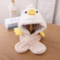 Cute beige duck-themed baby plush hooded scarf with warm fleece for winter - Beige Duck Integrated Hat