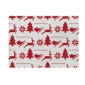 Close-up of red and beige linen Christmas placemat with reindeer and snowflake patterns - CD092-9 Christmas Icons