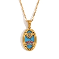 18K gold plated stainless steel sun tarot necklace with blue turquoise oval pendant - Oval Tarot - The Sun / Gold