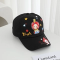 Detail of kids baseball cap featuring 3D cartoon boy patch and colorful star embroidery - 52cm (3-6 Years) / Black