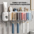 Wall-mounted toothbrush holder set with 4 colorful cups and automatic toothpaste dispenser - 4-Cup Style + Toothpaste Squeezer-White