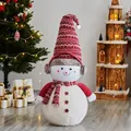 Figurine bonhomme de neige de Noël 110cm avec bonnet rouge tricoté et cache-oreilles - Bonhomme de Neige No.4 Avec Cache-oreilles Rouge / 110cm