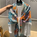Elegant 130cm colorful patterned cotton linen scarf with tassel fringe for women - 130*130cm / Colorful Totem Pattern (MZF-063)