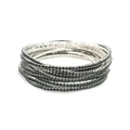 Elastic silver bridal bracelet with black rhinestones in a multi-layered stacked design - Silver Multi-layer Black Rhinestone