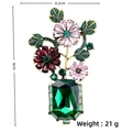 Vintage green crystal star brooch with pink floral rhinestone detail in gold finish - Crystal Flower Vase