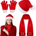 Christmas knit set with red and white striped hat scarf and gloves with buckle details - Red 3-Piece Set
