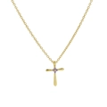 18k gold brass cross pendant necklace with four purple zircon birthstones - February - Amethyst
