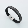 Minimalistisches schwarzes PU-Lederarmband mit Prägemuster und Metallkettenkanten - Grau