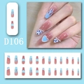 Detail of 24pcs nude pink press-on nails with blue flame, leopard print and pearl heart - D106 (Glue Type)