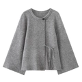 Französischer grauer Strick-Kimono-Cardigan mit seitlichem Bindeband und Schlitzärmeln - S / Grau