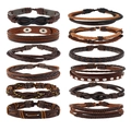 12er Set Vintage Lederarmbänder geflochten in Schwarz und Braun mit Unendlichkeitssymbol - 12er-Set