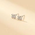 Silver bow stud earrings with hanging round zircon stones in a sleek 925 style - Silver Bow Pendant Style