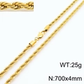 700mm gold-plated stainless steel rope chain necklace with 4mm width and lobster clasp - 700x4mm(KN231962-Z)
