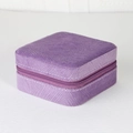 Square purple velvet jewelry organizer box with zipper closure and white stitching - Purple Crinkle Texture / 10*10*5cm