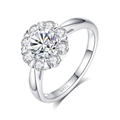 925 silver sunflower moissanite ring with halo diamonds shown from the top view - Adjustable Open / Sunflower Cluster Style (FDJZ-475)