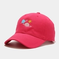 Detail of rose pink baseball cap featuring cosmic planet embroidery on cotton twill fabric - M (56-58cm) / Rose Red