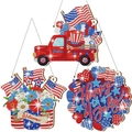 3-piece DIY diamond painting ornaments for July 4th featuring retro truck and flag - 3Pcs Classic Independence Day Hanging Ornaments