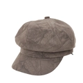 Vintage dark brown faux suede octagonal newsboy cap with geometric patchwork stitching - M (56-58cm) / Coffee