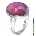 Vintage silver open ring featuring a pinkish-purple oval gemstone and serrated edge - 1058 Vintage Gemstone