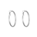 Pair of polished silver stainless steel hoop earrings with secure hinged clasp closure - 30MM / Silver